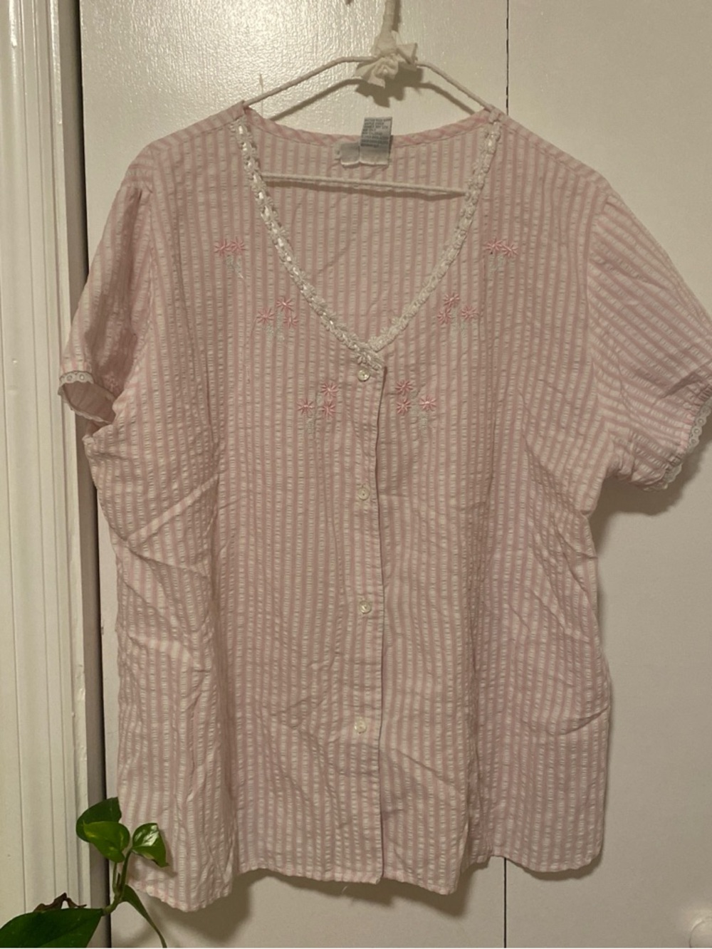 Miss Elaine Pink and White Striped Night Top